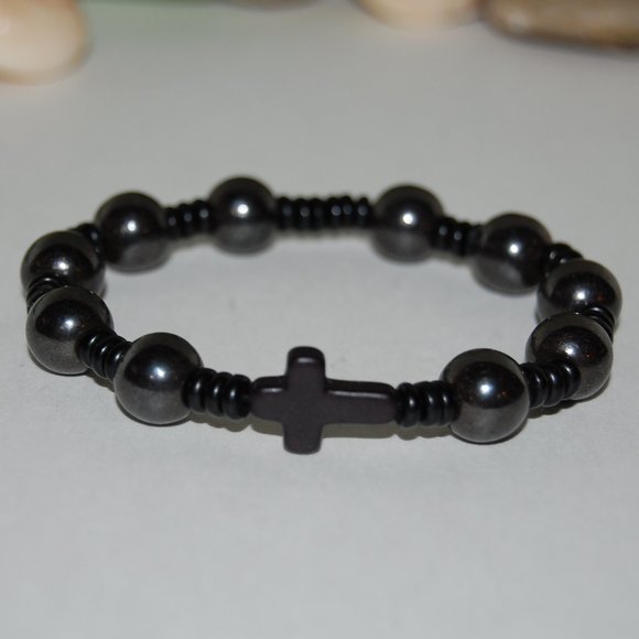 Rosary Bracelet,Magnetic Hematite Bracelet,Magnetic Beads,Cross Bracelet,Rosary - Picture 3 of 3